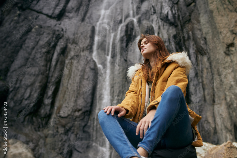 woman hiker with backpack mountains travel adventure freedom woman hiker with backpack mountains travel adventure freedom