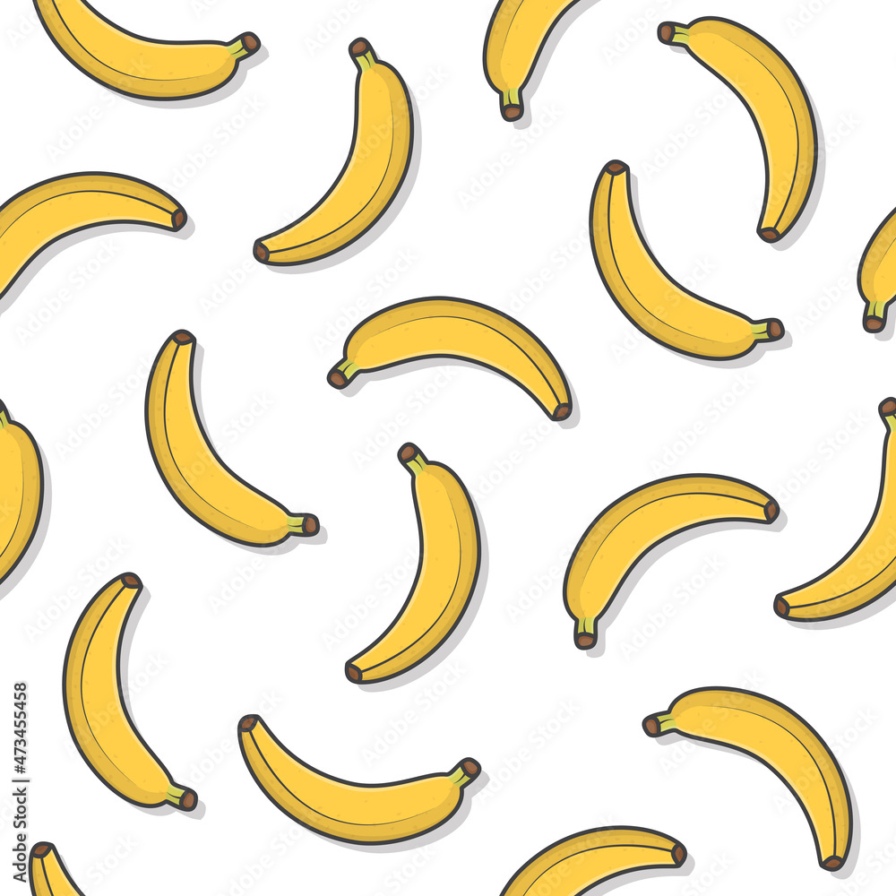 Banana Fruit Seamless Pattern On A White Background. Fresh Banana Icon Vector Illustration