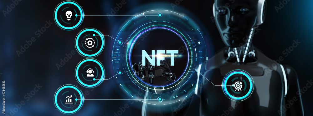Fototapeta premium NFT Non-fungible token digital crypto on virtual screen.3d render