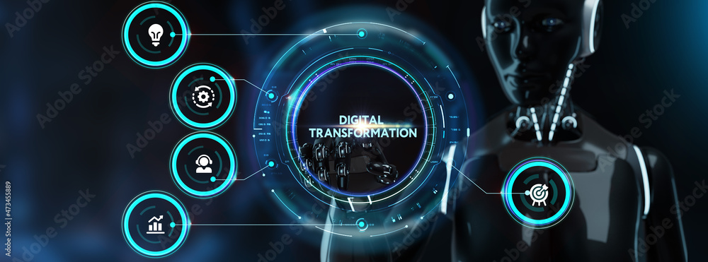Concept of digitization of business processes and modern technology. Digital transformation. 3d render Concept of digitization of business processes and modern technology. Digital transformation. 3d render