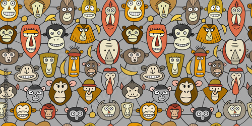 Funny monkey, big family. Sketch for your design. Childish style