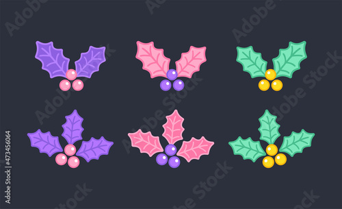 Christmas Holly Berry set vector isolated