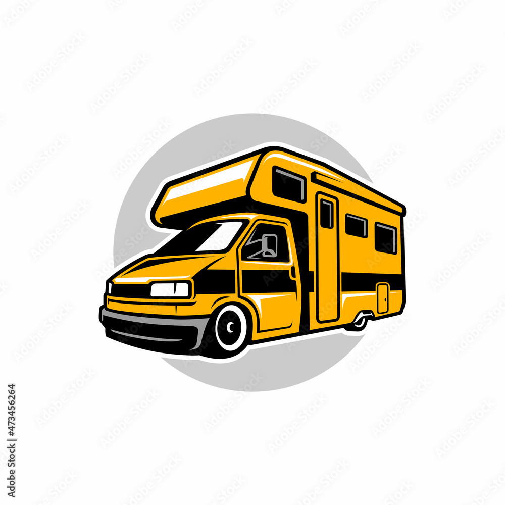 RV - camper van - caravan - motor home illustration logo vector