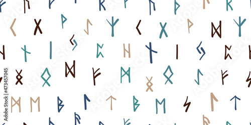 Runes  seamless pattern background. Ancient occult symbols