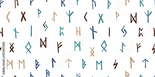 Runes, seamless pattern background. Ancient occult symbols