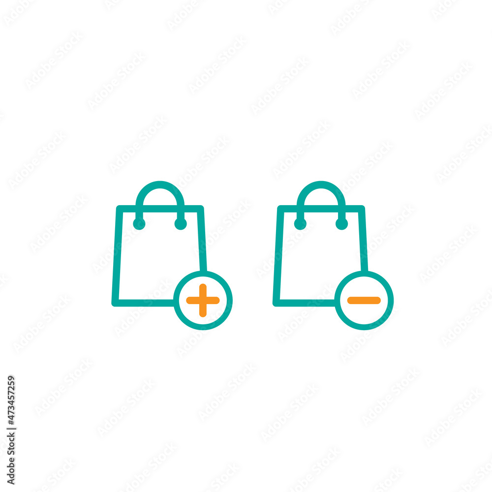 blue shopping paper bags with plus and minus. flat icons set isolated on white. vector illustration. blue shopping paper bags with plus and minus. flat icons set isolated on white. vector illustration.