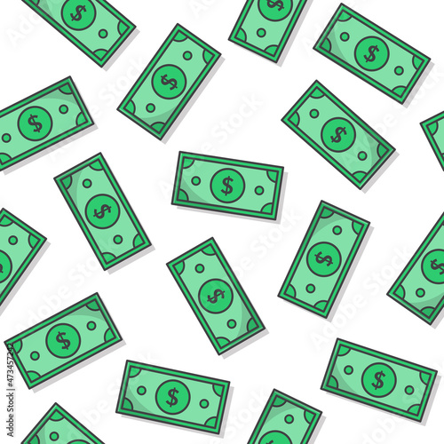 Money Seamless Pattern On A White Background. Paper Money Icon Vector Illustration