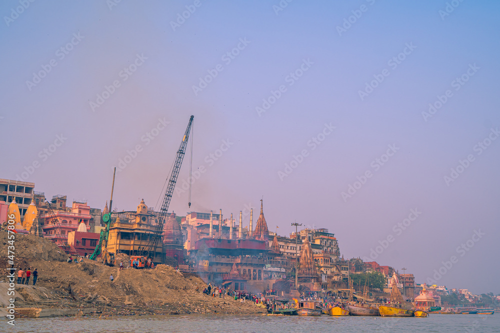 Ancient Varanasi city architecture at sunset Ancient Varanasi city architecture at sunset