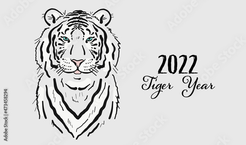 Tiger, animal character. Symbol of 2022 New Year. Design Template for Christm...