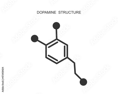 Dopamine icon. Chemical molecular structure. Happy or feel good hormone sign isolated on white background. Vector graphic illustration.