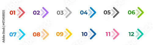 Colourful arrows set. Web arrows collection. Presentation bullet points from one to twelve. 