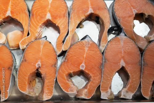 Salmon steaks fish closeup ...