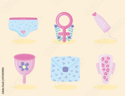 six menstruation period items