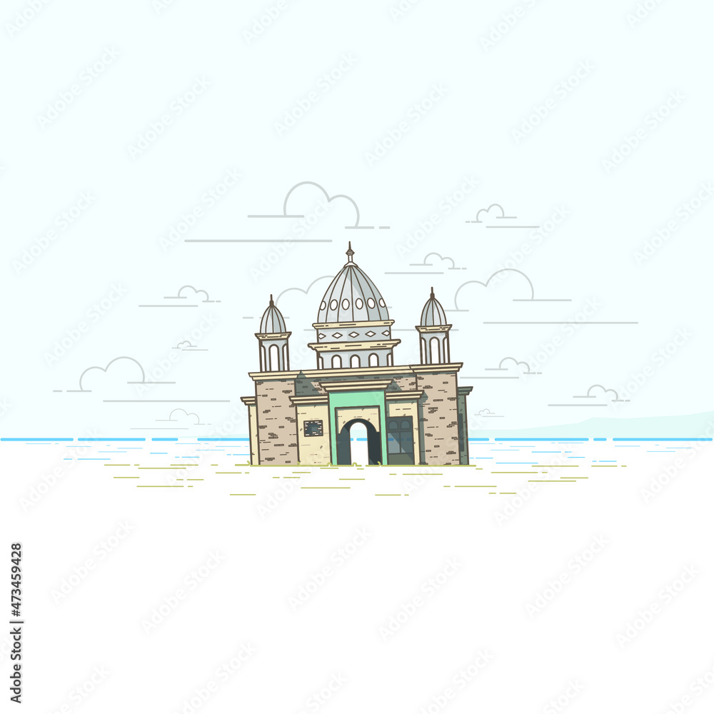 illustration of floating mosque after tsunami and earthquake in palu city 2018