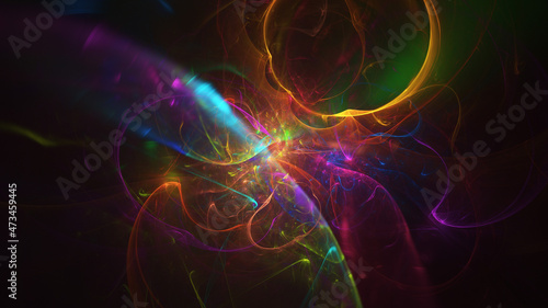 Abstract colorful fiery shapes. Fantasy rainbow background. Digital fractal art. 3d rendering.