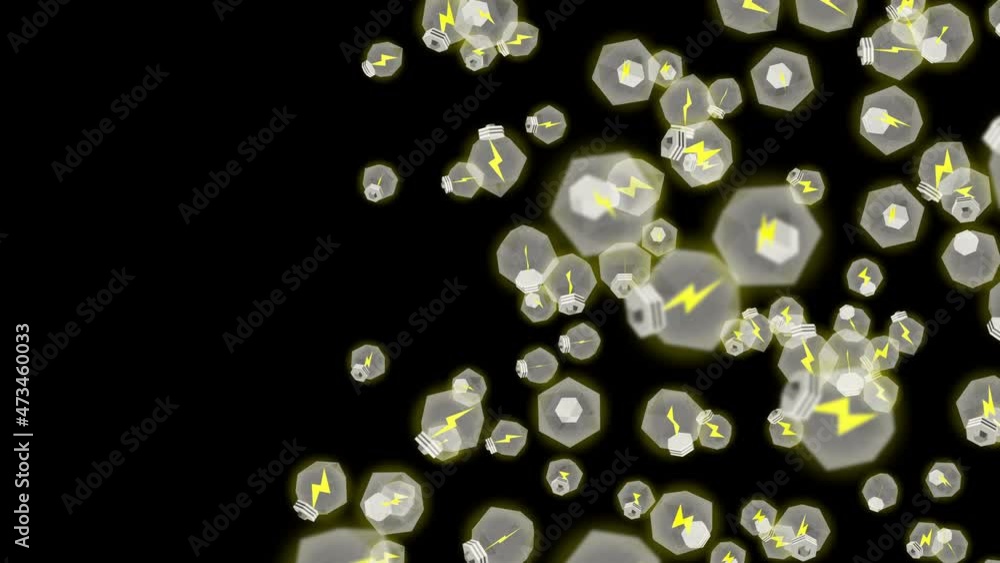 Many light bulb floating in air on black background. Creativity concept. 3D polygon illustration of glowing light bulb. Loop animation. Many light bulb floating in air on black background. Creativity concept. 3D polygon illustration of glowing light bulb. Loop animation.