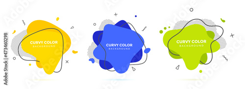Modern liquid irregular amoeba blob shape abstract elements graphic flat style design fluid vector illustration set banner simple shape template for presentation, flyer, isolated on white background