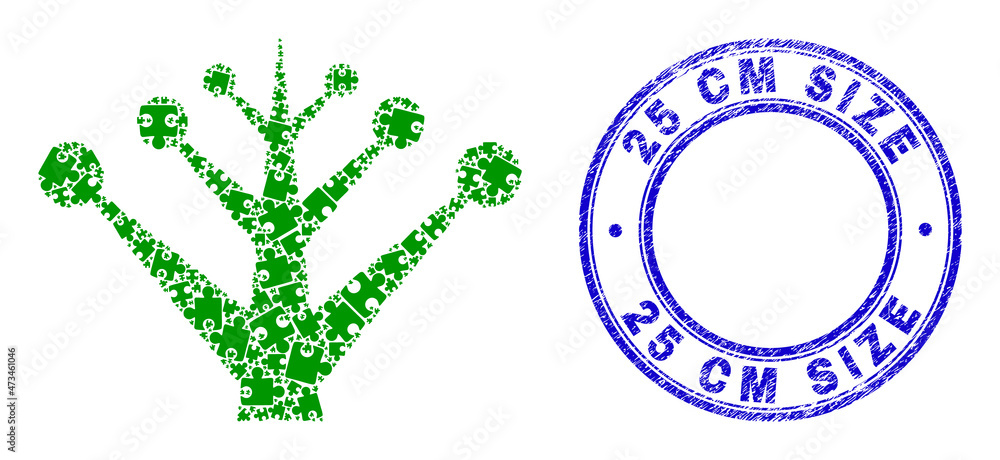 Puzzle garden tree mosaic icon with 25 Cm Size seal stamp. Blue vector round textured seal with 25 Cm Size phrase. Abstract mosaic of garden tree icon made of puzzle components. Puzzle garden tree mosaic icon with 25 Cm Size seal stamp. Blue vector round textured seal with 25 Cm Size phrase. Abstract mosaic of garden tree icon made of puzzle components.