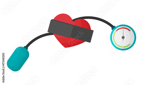 Blood pressure concept with blood pressure meter and heart, vector illustration in flat style
