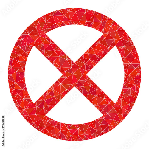 Low-poly restrict icon illustration is constructed with scattered filled triangles. Triangle restrict polygonal icon vector illustration. Restrict icon is filled with triangles.