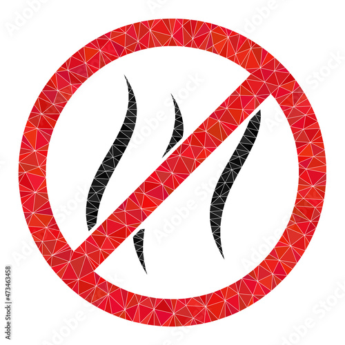 Low-poly stop vapour icon image is designed of chaotic filled triangles. Triangle stop vapour polygonal icon vector illustration. Stop Vapour icon is filled with triangles.