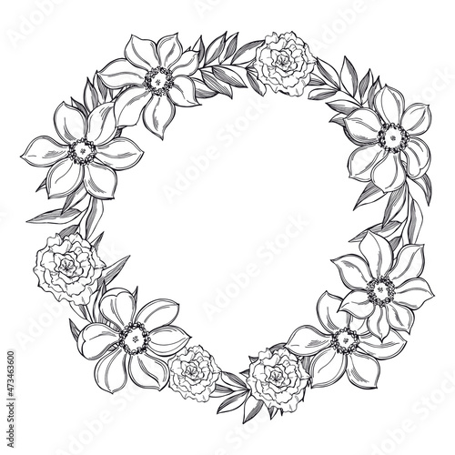 Floral wreath. Sketch   illustration. © rraya