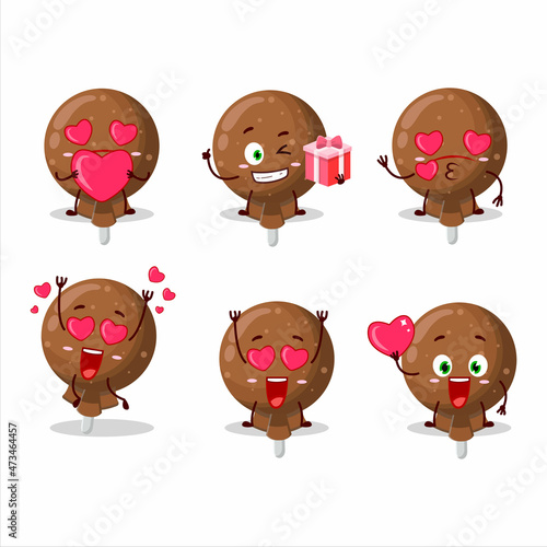 Orange lolipop wrapped cartoon character with love cute emoticon
