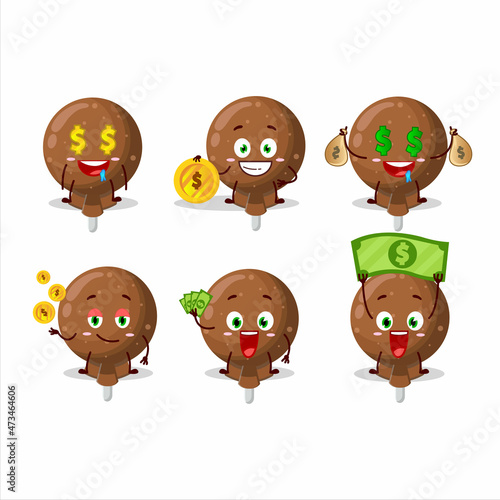 Orange lolipop wrapped cartoon character with cute emoticon bring money