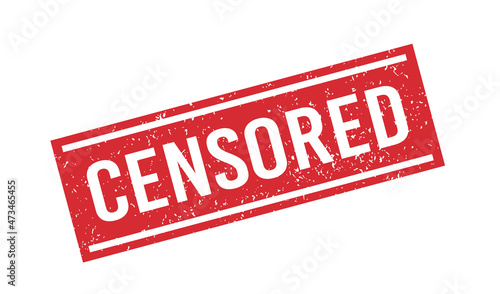 Grunge red censored word rubber stamp. Censor control security sign sticker. Grunge vintage square label. Vector illustration on white background.