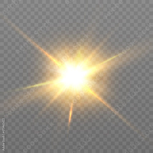 Bright light effect with rays and highlights for vector illustration. 