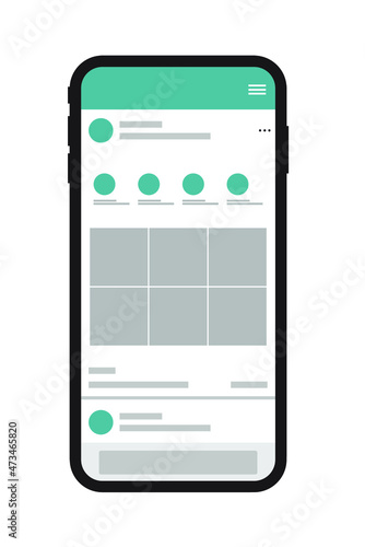 New generation smartphone with interface carousel post on social network. Social media design concept. Modern flat style. Vector.