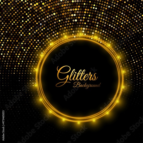 Beautiful shiny golden glitters on black background