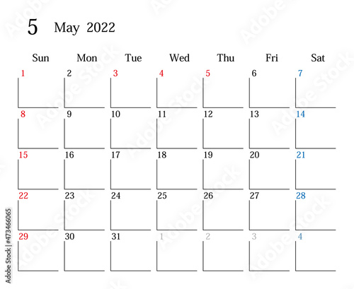 2022年5月、日本のカレンダー