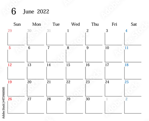 2022年6月、日本のカレンダー