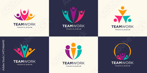 Three People Collaboration. Concept of Teamwork and Great work logo design photo