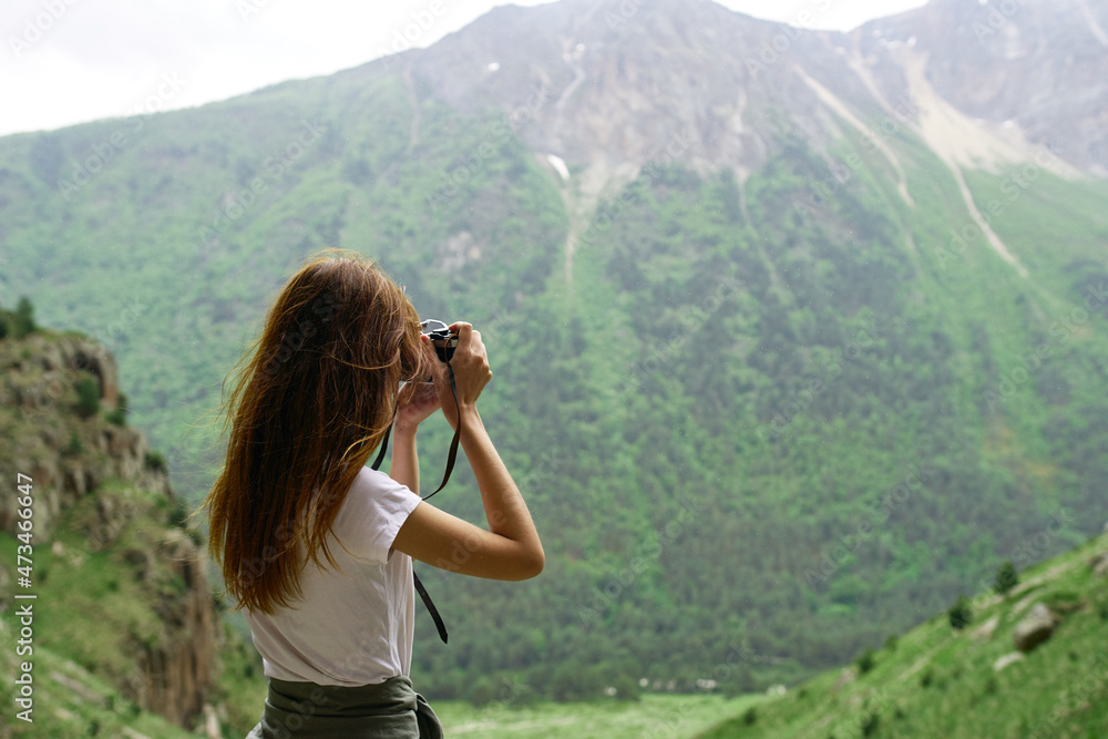 woman photographer outdoors travel lifestyle professional landscape