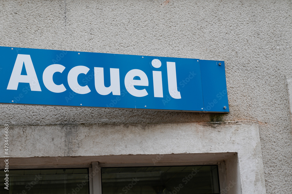 Accueil text sign french on entrance means welcome reception place Accueil text sign french on entrance means welcome reception place