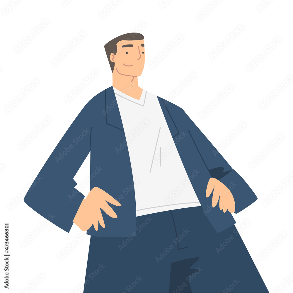 Man Character in Formal Suit Standing and Smiling Perspective View Vector Illustration Man Character in Formal Suit Standing and Smiling Perspective View Vector Illustration