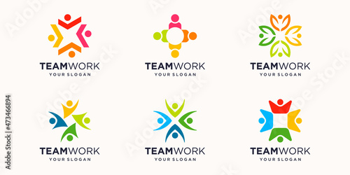 Community logo icon design with colorful people in a circular shape. Symbol of teamwork, solidarity human concept vector illustration