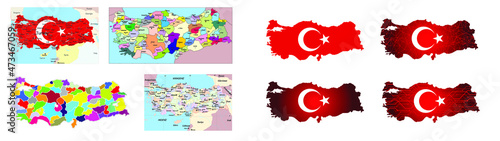 Turkey map with flag. Vector Illustration. Turkey Flag  National flag of Turkey. Vector.
