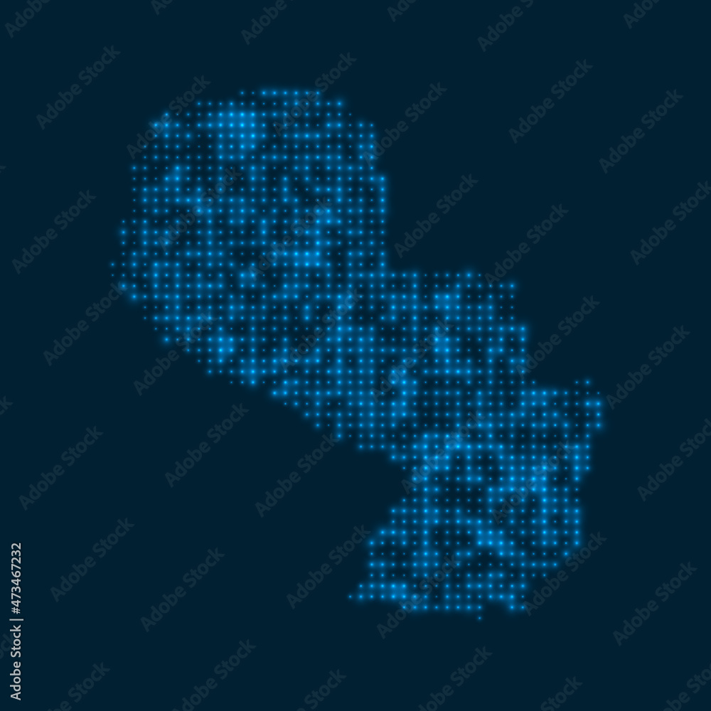 Fototapeta premium Paraguay dotted glowing map. Shape of the country with blue bright bulbs. Vector illustration.