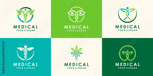 A medical marijuana plant caduceus concept symbol with cannabis plant with leaves intertwined around a rod