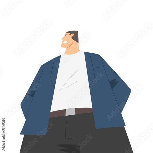 Man Character in Formal Suit Standing and Smiling Perspective View Vector Illustration