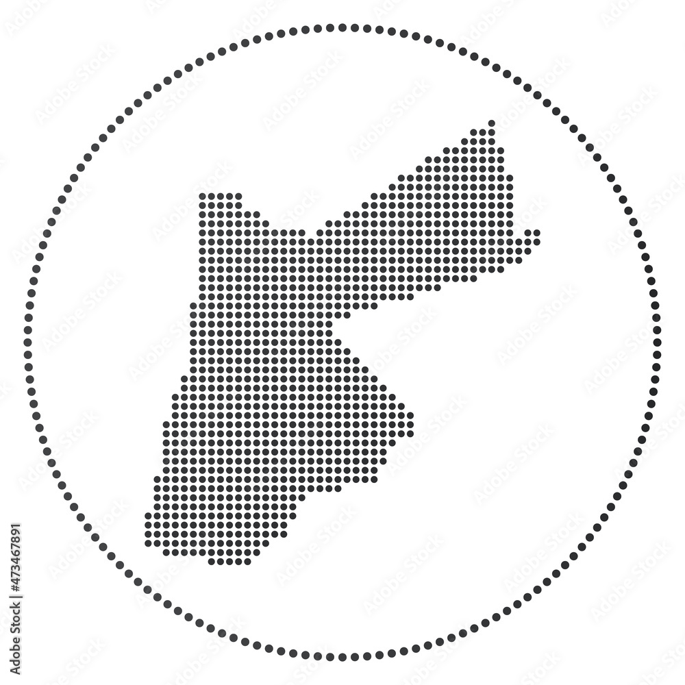 Jordan digital badge. Dotted style map of Jordan in circle. Tech icon of the country with gradiented dots. Trendy vector illustration.