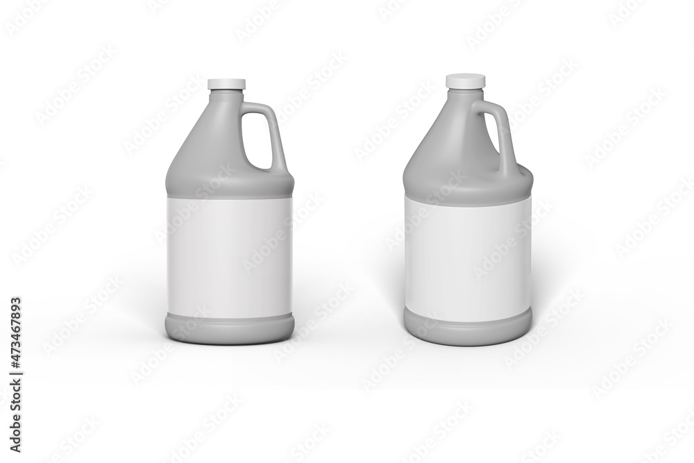 Blank plastic gallon jug with empty label mockup isolated on white background.3d rendering. Blank plastic gallon jug with empty label mockup isolated on white background.3d rendering.