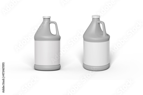 Blank plastic gallon jug with empty label mockup isolated on white background.3d rendering. 