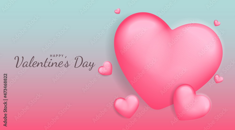 Valentine's Day background with cute love pink 3D hearts vector illustration for banner and card