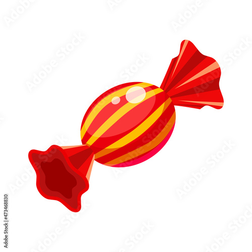 Candy isometric wrapped colorful red confectionery caramel lollipop. Vector illustration cartoon style