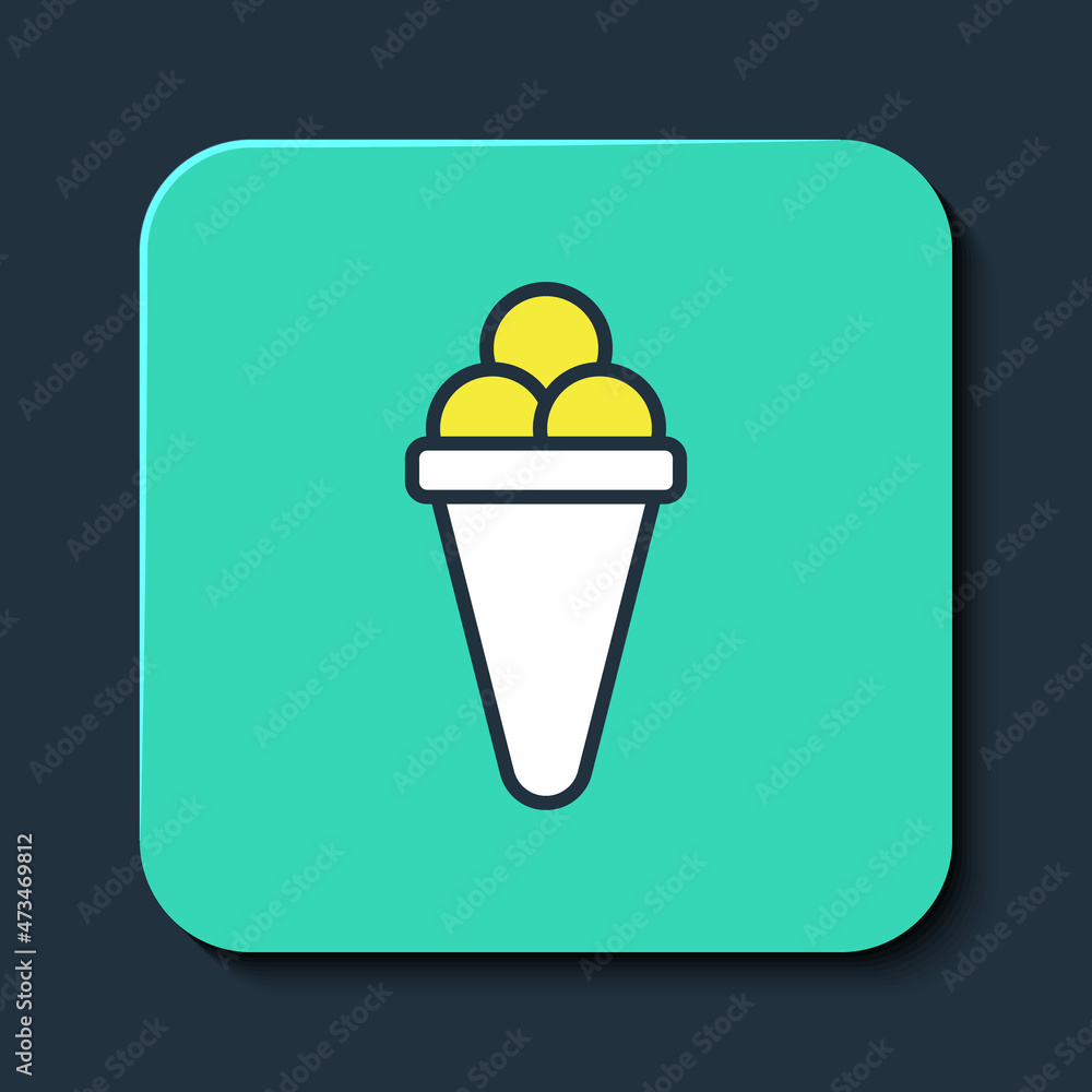 Filled outline Ice cream in waffle cone icon isolated on blue background. Sweet symbol. Turquoise square button. Vector Filled outline Ice cream in waffle cone icon isolated on blue background. Sweet symbol. Turquoise square button. Vector