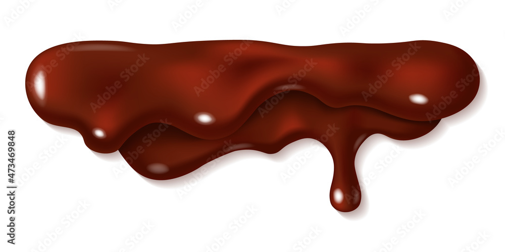 Dripping melted dark or milk chocolate isolated on white background. Realistic vector 3d illustration of brown cream sauce or syrup drop. Horizontal border element. Liquid cocoa Dripping melted dark or milk chocolate isolated on white background. Realistic vector 3d illustration of brown cream sauce or syrup drop. Horizontal border element. Liquid cocoa